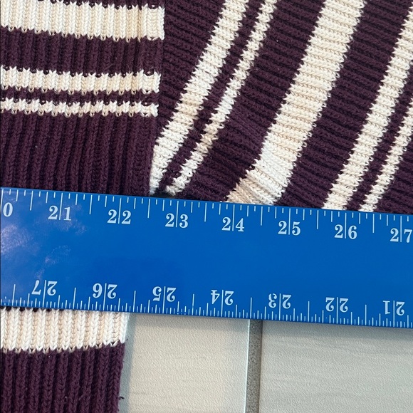 LA Hearts Cropped Crew Neck Merlot and White Stripe Cotton Sweater - Size M - Picture 7 of 8